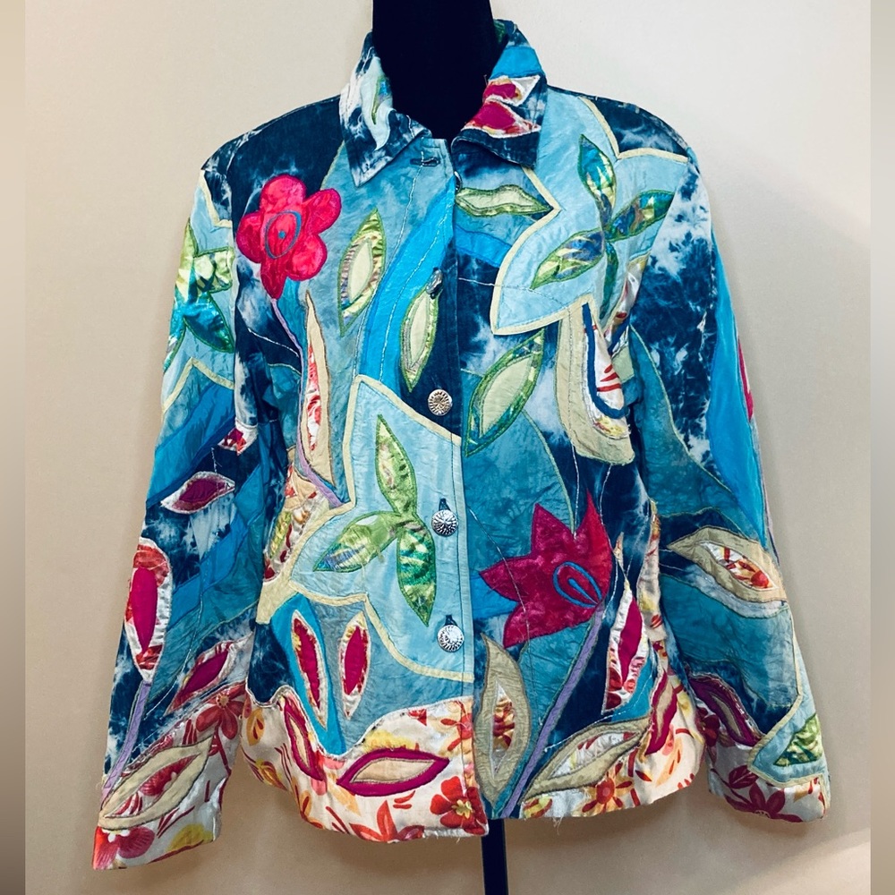 Vtg Allure Embroidered Jacket Size M Lined Buttons Floral *Some wear-see photos*
